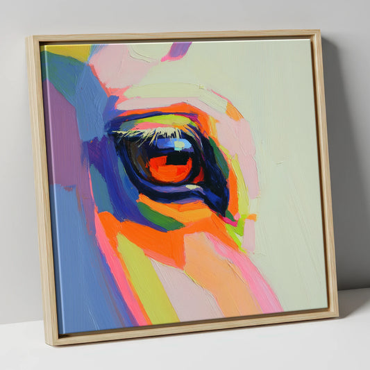 Vibrant Equine Gaze horse portrait canvas wall art in natural frame