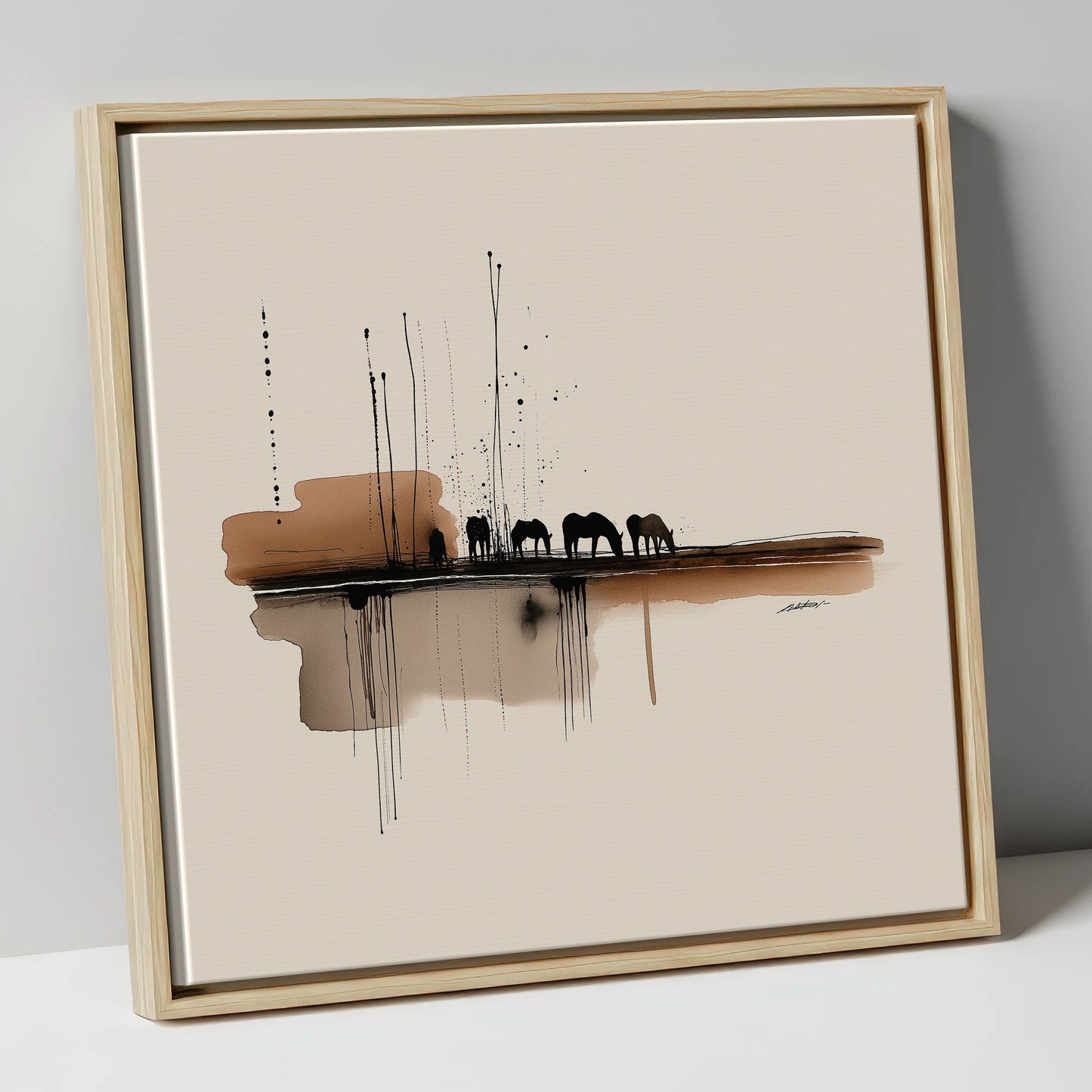 Sepia Horizon Herd horse landscape canvas wall art in natural frame