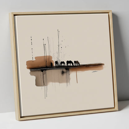 Sepia Horizon Herd horse landscape canvas wall art in natural frame