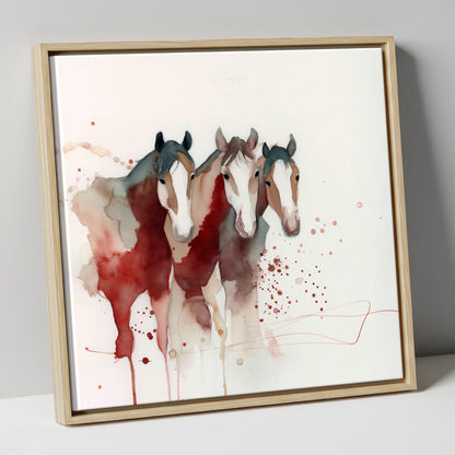 Crimson Companions wild horses canvas wall art in natural frame