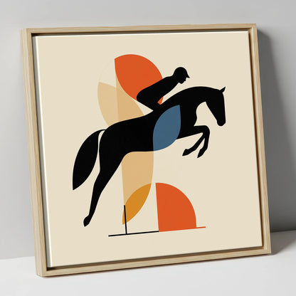 The Geometric Leap show jumping horse canvas wall art in natural frame