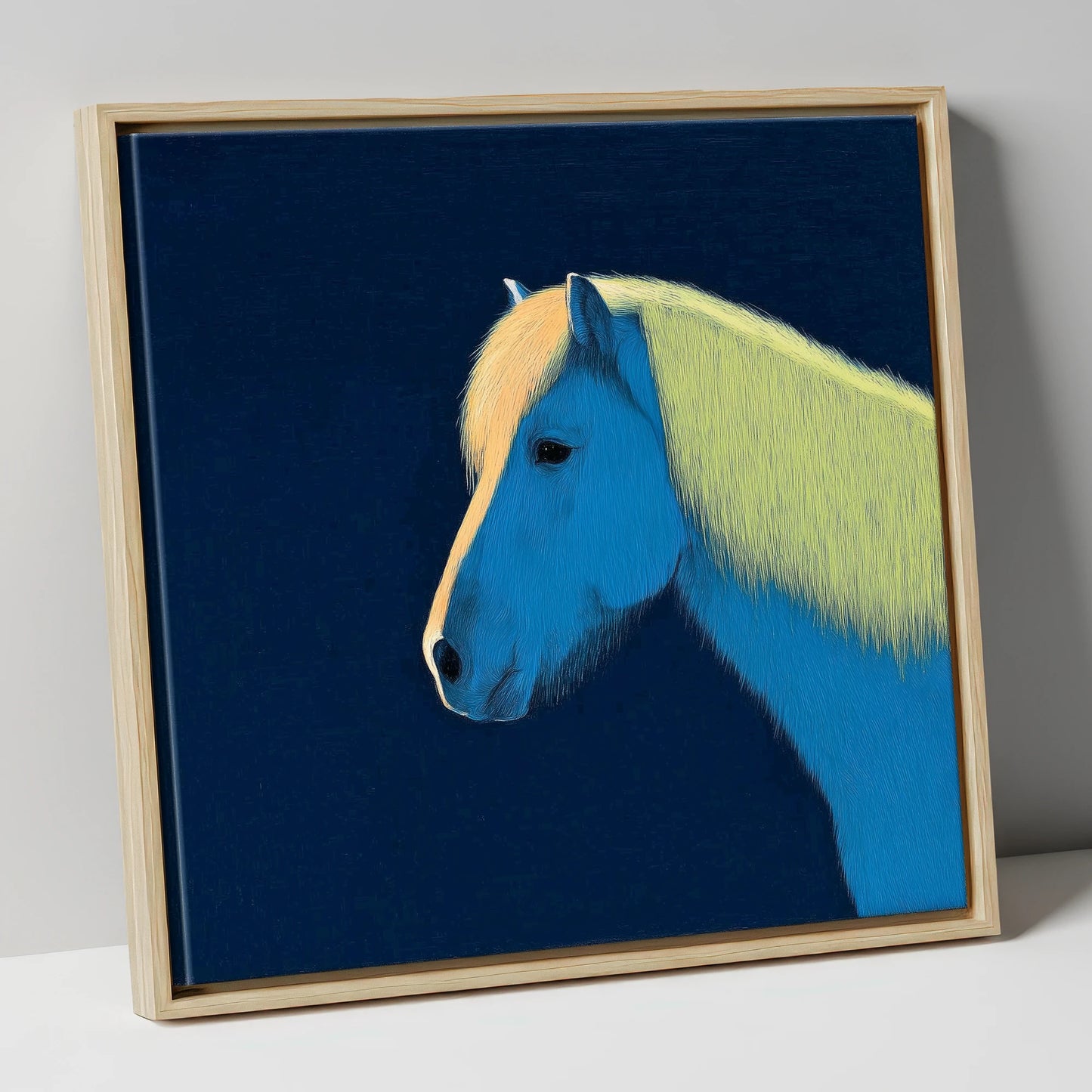 Electric Blue Profile horse breed canvas wall art in natural frame