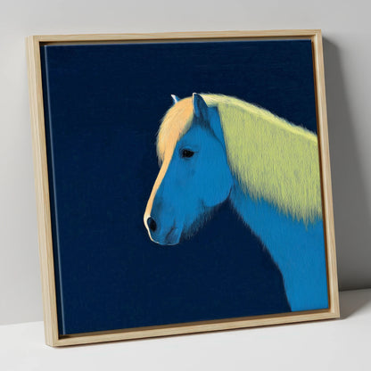 Electric Blue Profile horse breed canvas wall art in natural frame