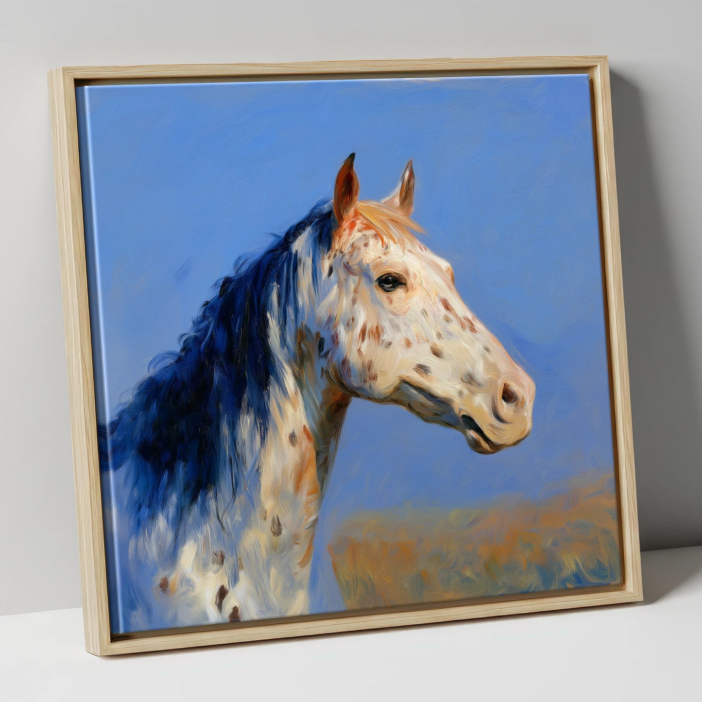 Azure Appaloosa Portrait horse breed canvas wall art in natural frame