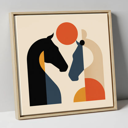 Mid-Century Equine Duo horse portrait canvas wall art in natural frame