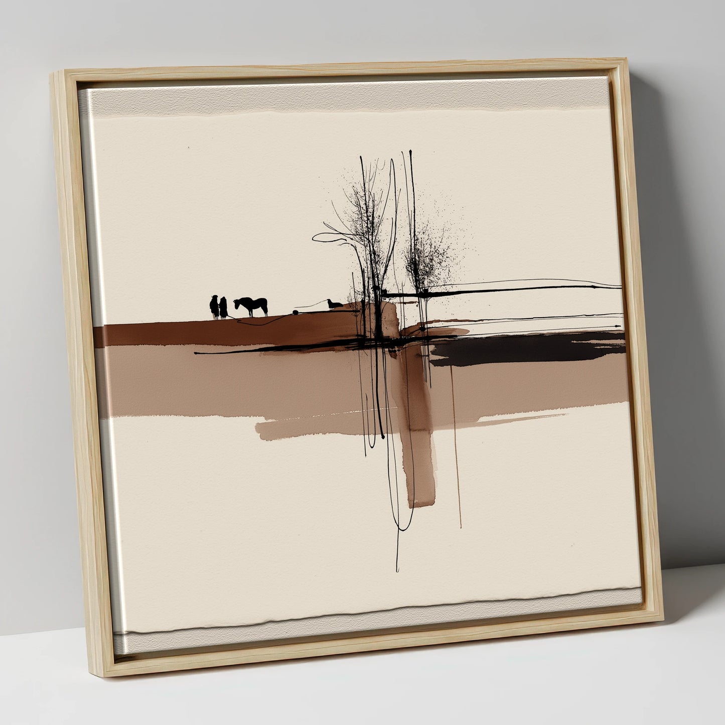 Horizon Bond horse & rider canvas wall art in natural frame