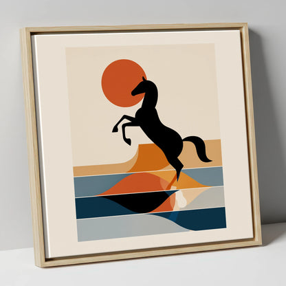 Terracotta Sun Silhouette wild horses canvas wall art in natural frame