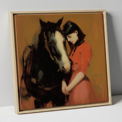 The Quiet Connection horse & rider canvas wall art in natural frame