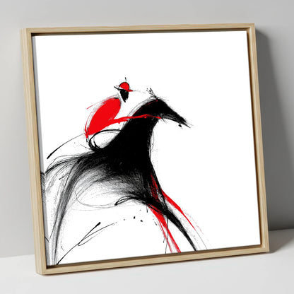 Crimson Pace racing horse canvas wall art in natural frame