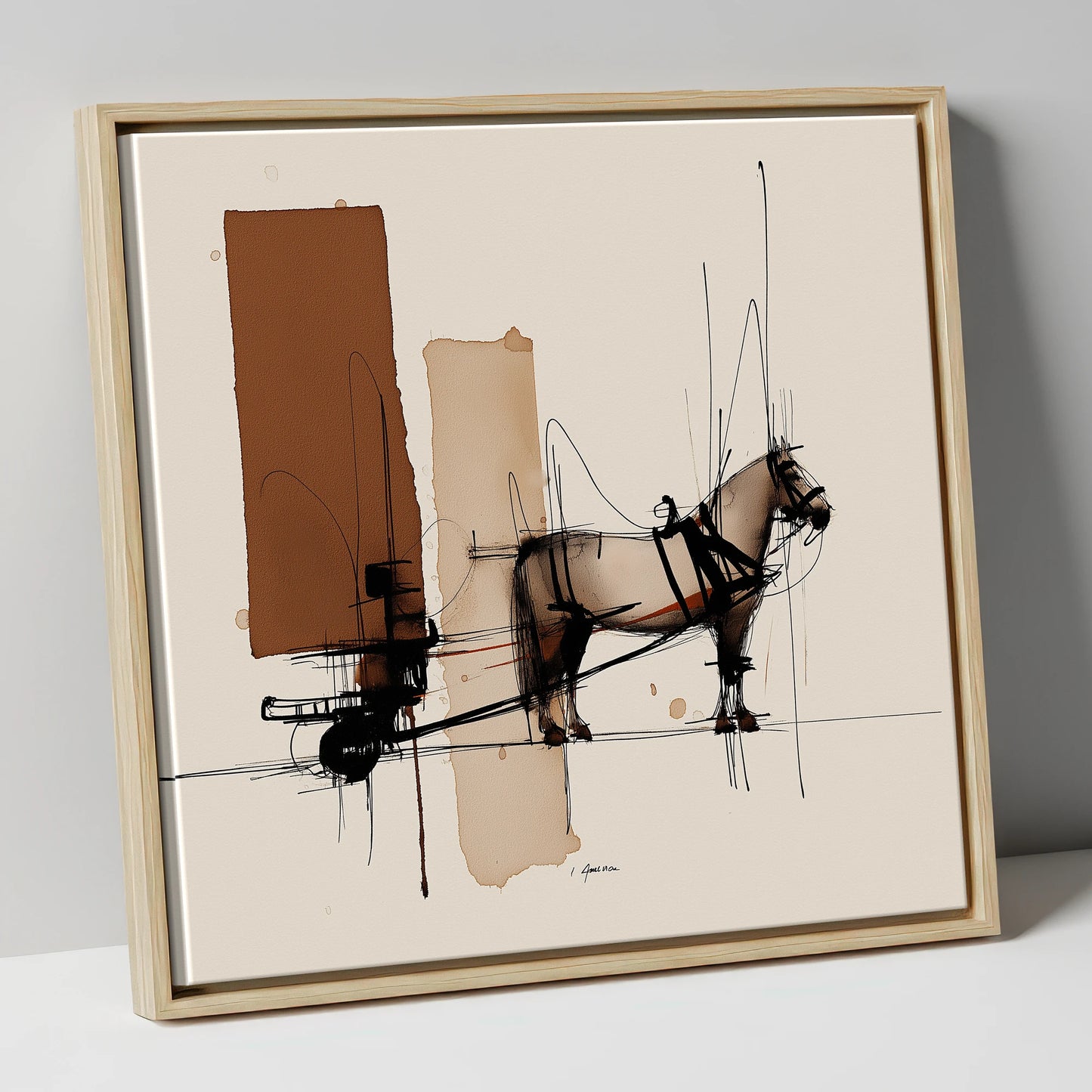 Structural Harness working horse canvas wall art in natural frame