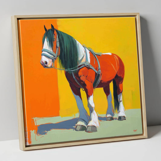 The Vibrant Draught horse breed canvas wall art in natural frame