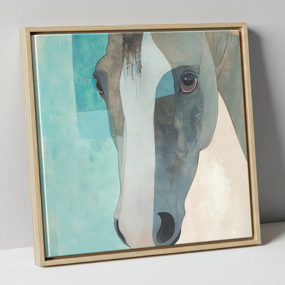 Modern Grey Gaze horse portrait canvas wall art in natural frame