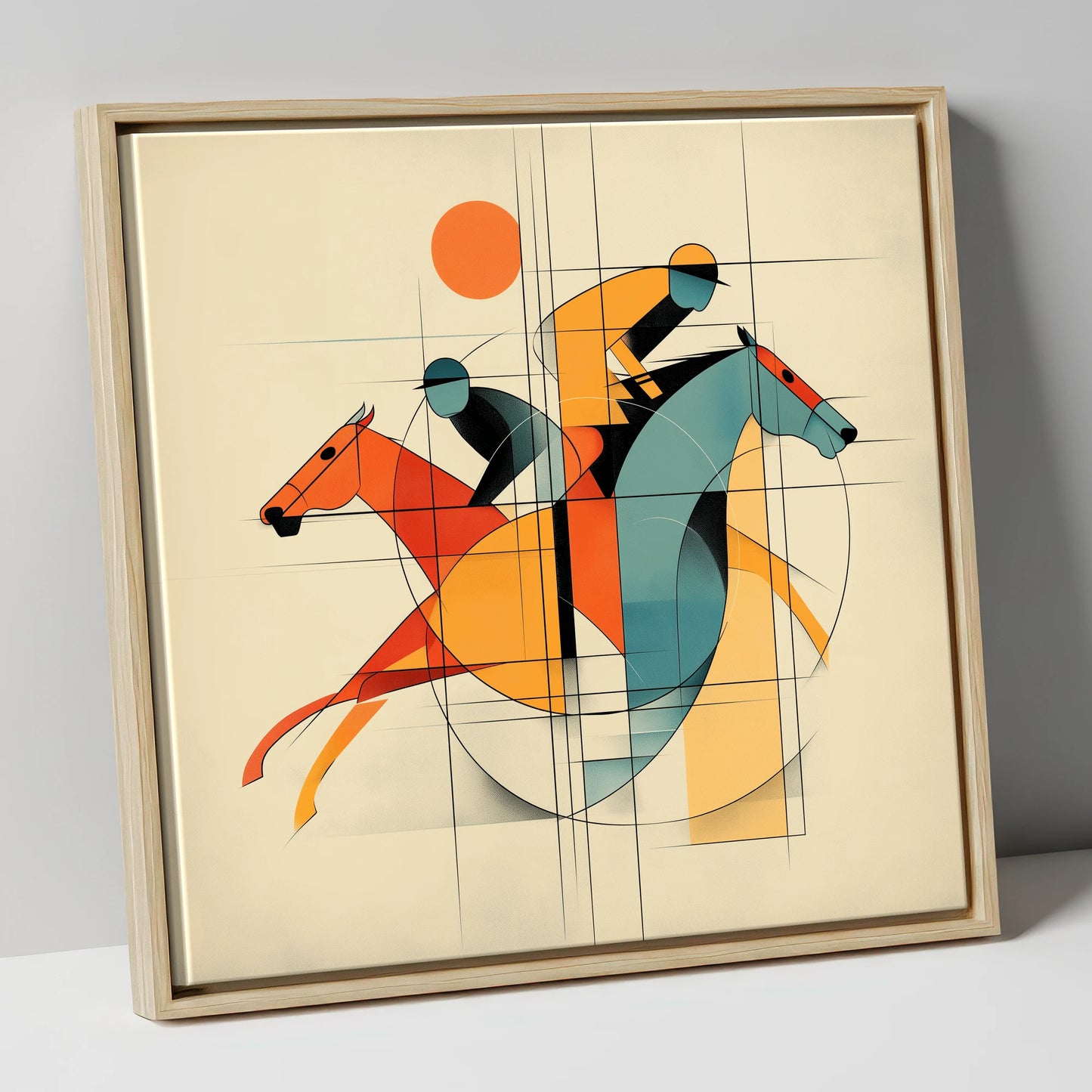 Geometry of the Gallop racing horse canvas wall art in natural frame