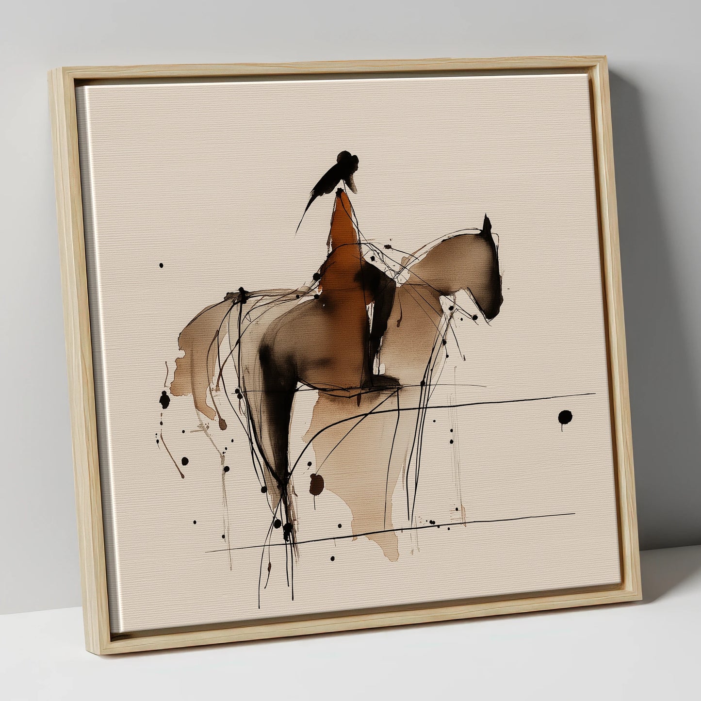 The Silent Connection horse & rider canvas wall art in natural frame