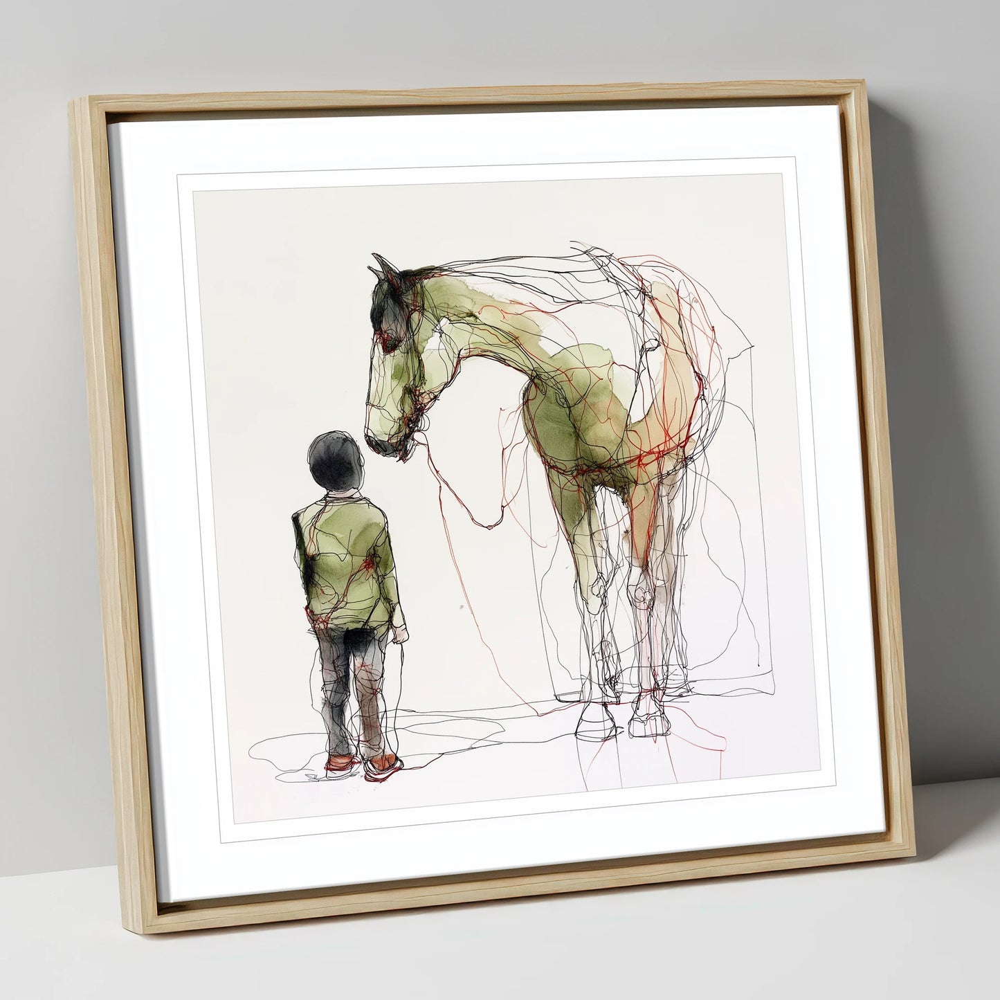 Threads of Connection horse & rider canvas wall art in natural frame