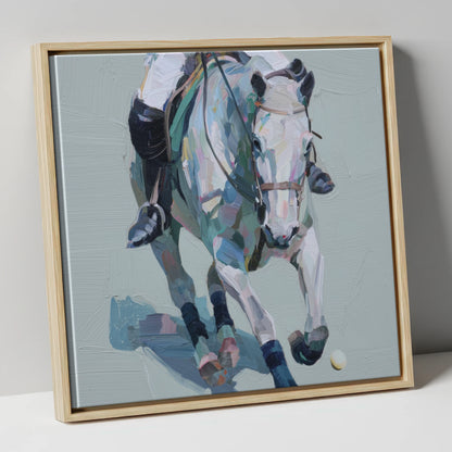 Pastel Polo Charge polo horse canvas wall art in natural frame