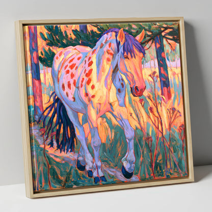 Vibrant Appaloosa In Tall Grass horse breed canvas wall art in natural frame