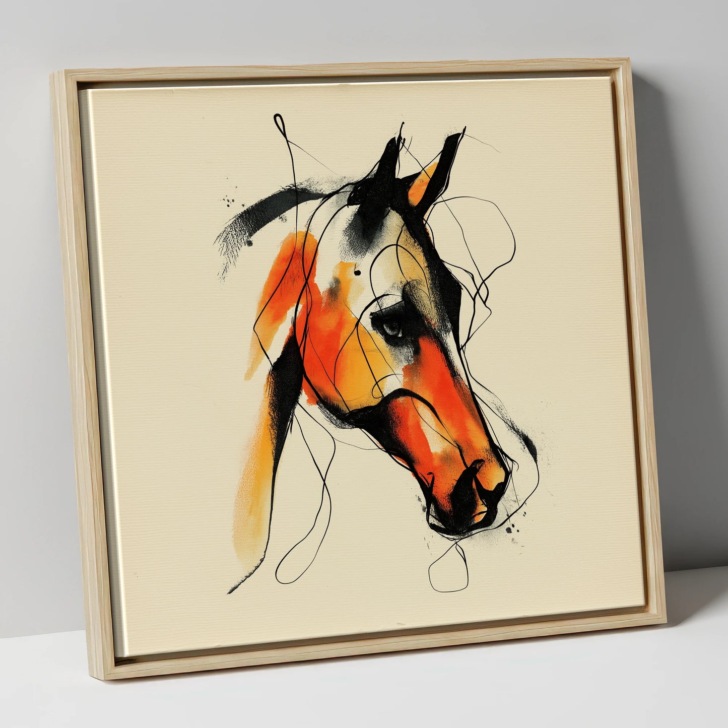 Vivid Amber Equine horse portrait canvas wall art in natural frame