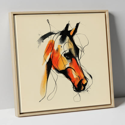 Vivid Amber Equine horse portrait canvas wall art in natural frame