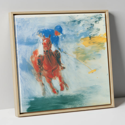 Midfield Strike polo horse canvas wall art in natural frame