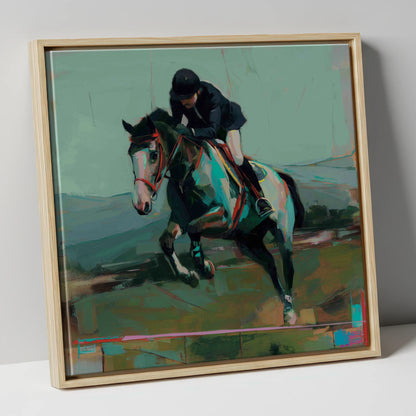 The Bold Clear show jumping horse canvas wall art in natural frame