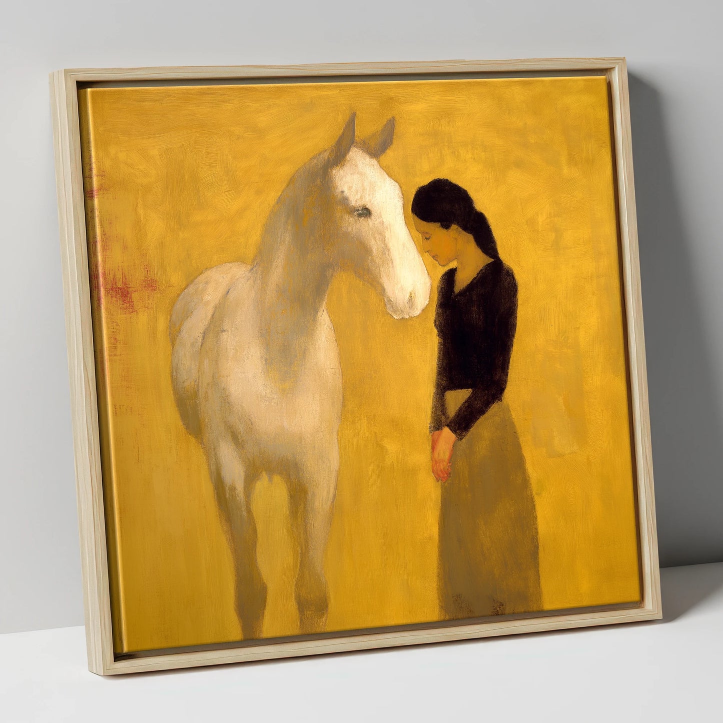 A Silent Understanding horse & rider canvas wall art in natural frame