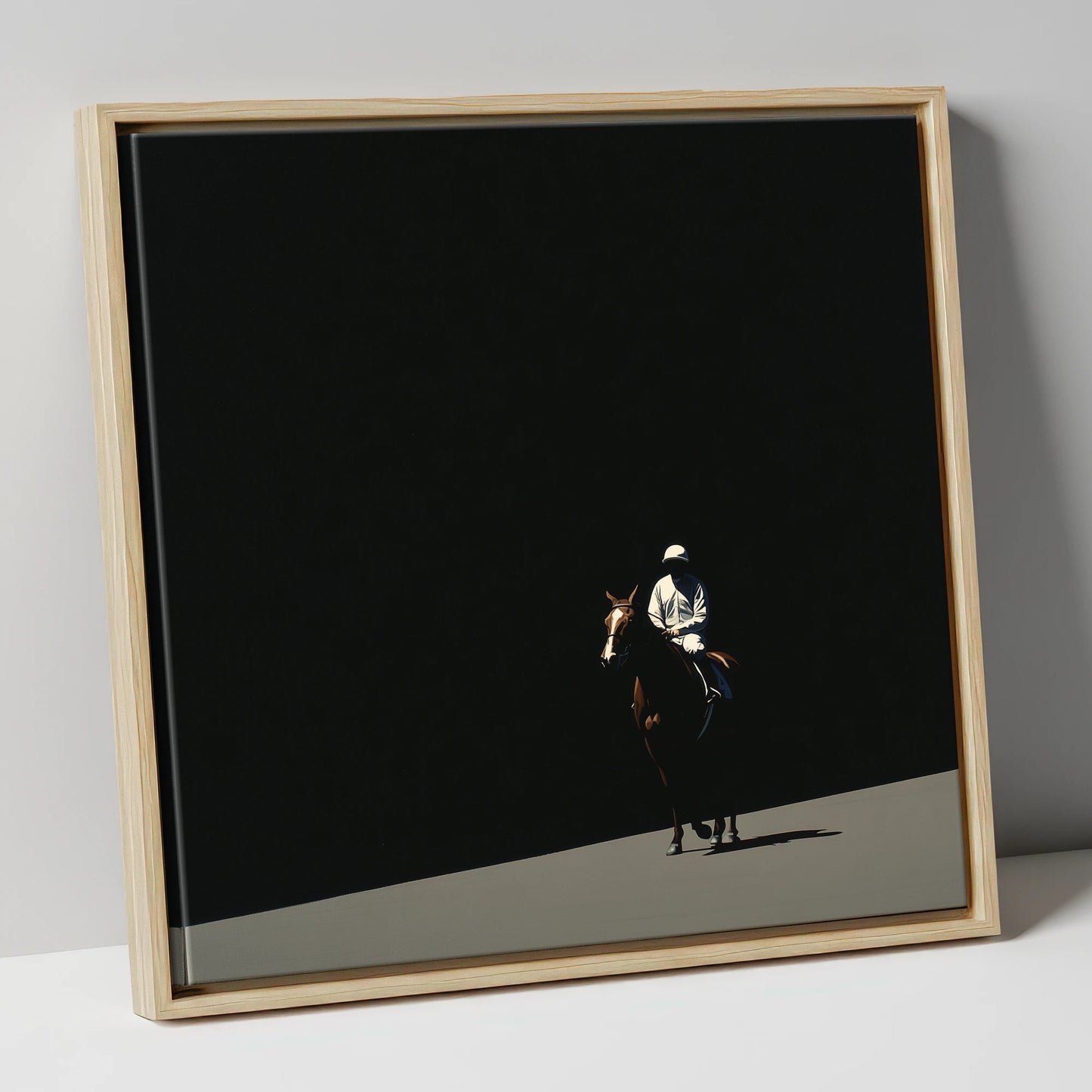 Into the Light racing horse canvas wall art in natural frame