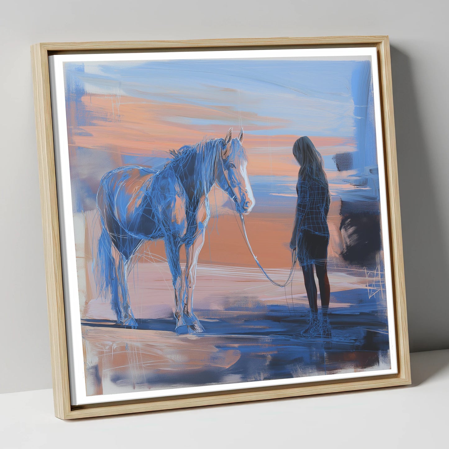 The Quiet Language horse & rider canvas wall art in natural frame