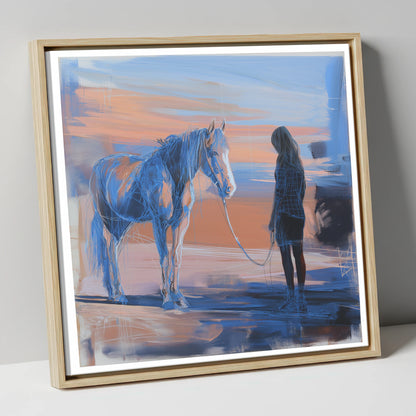 The Quiet Language horse & rider canvas wall art in natural frame