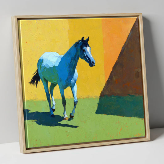 Cerulean Summer Stride horse breed canvas wall art in natural frame