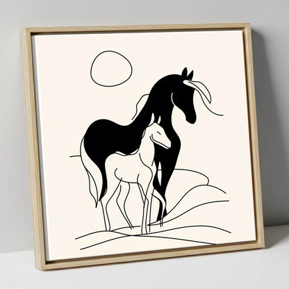 Silhouette of Devotion mare & foal canvas wall art in natural frame