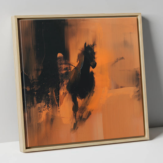 Shadow and Ember horse portrait canvas wall art in natural frame
