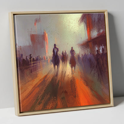 The Arena Haze show jumping horse canvas wall art in natural frame