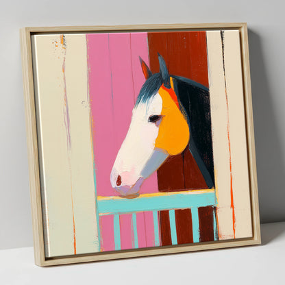 Over the Turquoise Door horse stable canvas wall art in natural frame