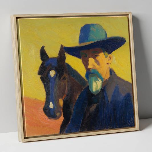 Vibrant Western Bond western horse canvas wall art in natural frame