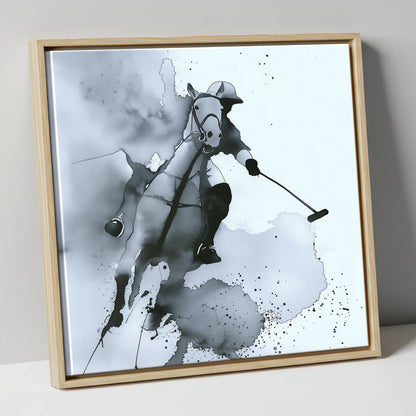 The Striker's Charge polo horse canvas wall art in natural frame