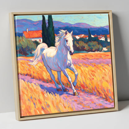 Sunlit Provincial Grey horse breed canvas wall art in natural frame