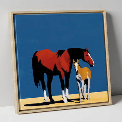 Bold Modern Devotion mare & foal canvas wall art in natural frame