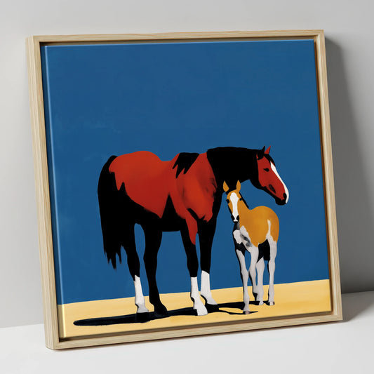 Bold Modern Devotion mare & foal canvas wall art in natural frame