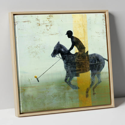 Gilded Chukka polo horse canvas wall art in natural frame