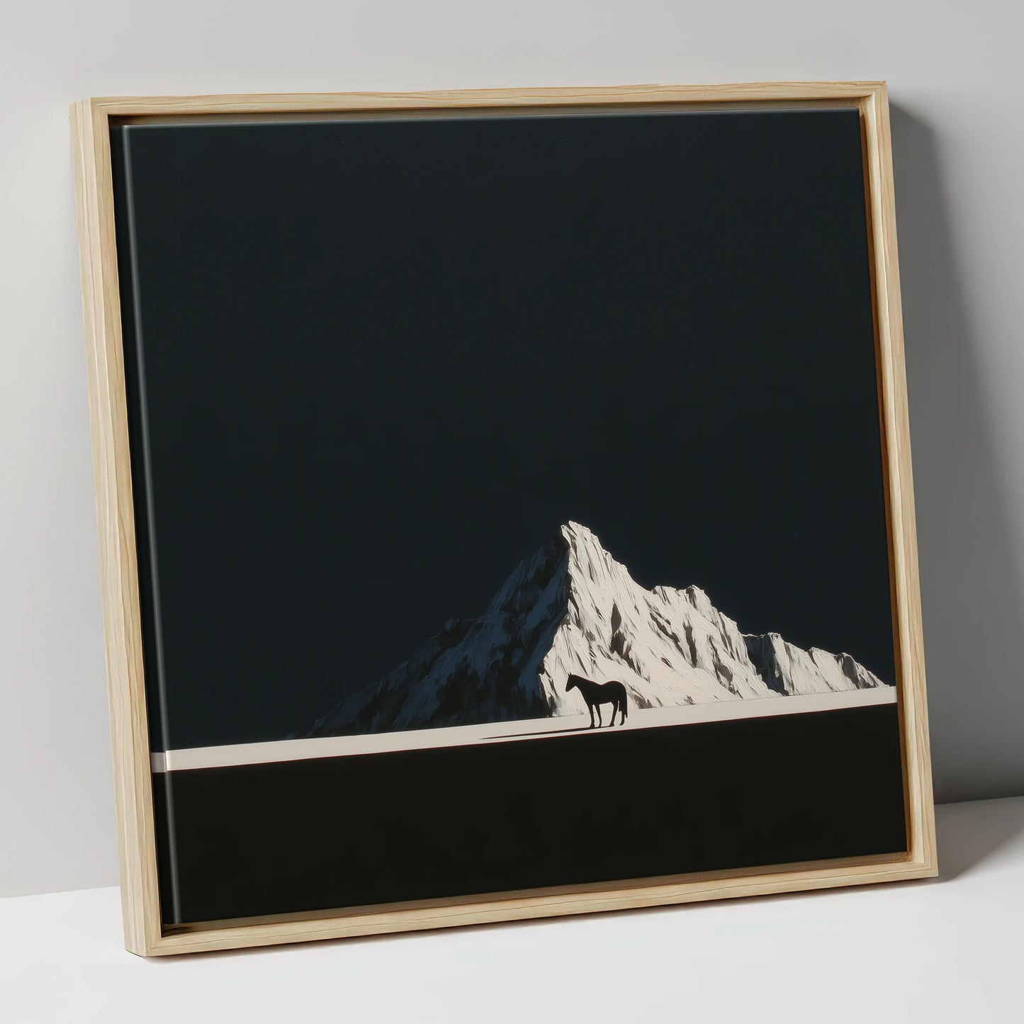 Alpine Solitude horse landscape canvas wall art in natural frame