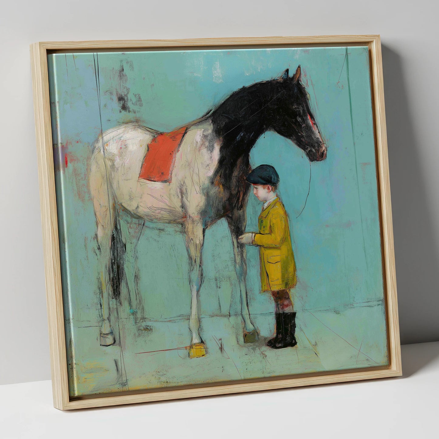 A Quiet Understanding horse & rider canvas wall art in natural frame