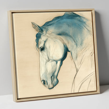 Teal Wash Equine Profile horse portrait canvas wall art in natural frame