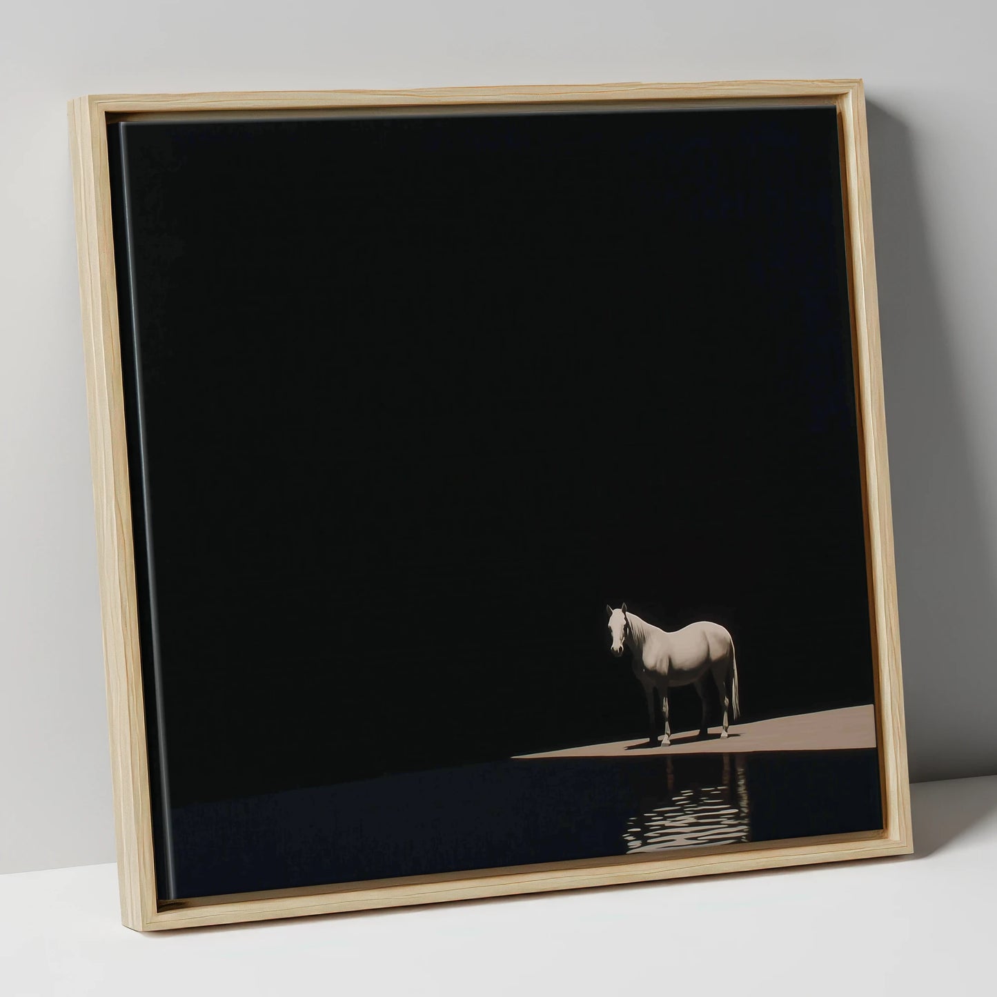 The Luminous Grey horse portrait canvas wall art in natural frame