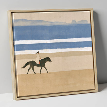 Tranquil Coastal Ride beach horse canvas wall art in natural frame