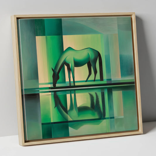 Verdant Reflection horse portrait canvas wall art in natural frame