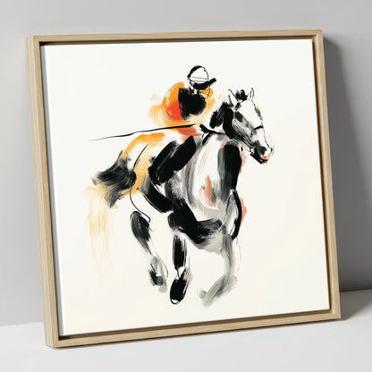 Flash of Amber racing horse canvas wall art in natural frame