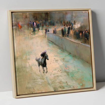 Echoes of the Track racing horse canvas wall art in natural frame