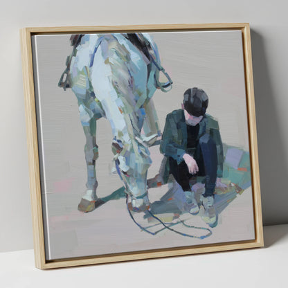 Shared Silence horse & rider canvas wall art in natural frame
