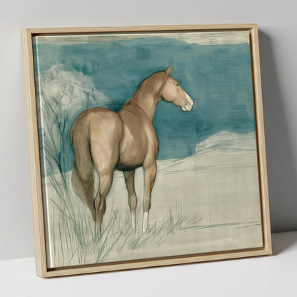 The Quiet Glance horse portrait canvas wall art in natural frame